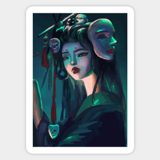 Japanese Geisha Girl Cyberpunk anime art Sticker